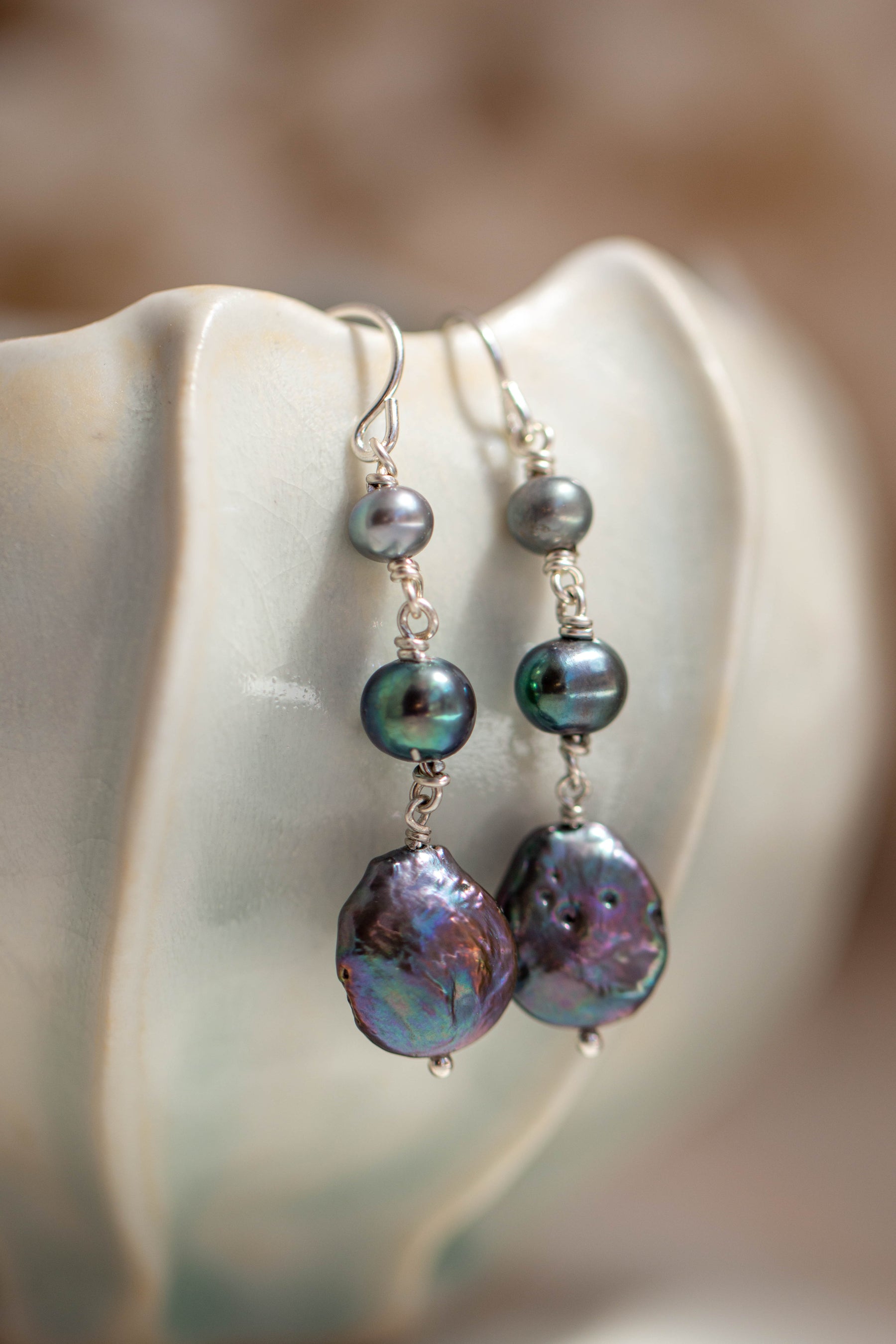 Pearl ~ Peacock Chandelier Earrings