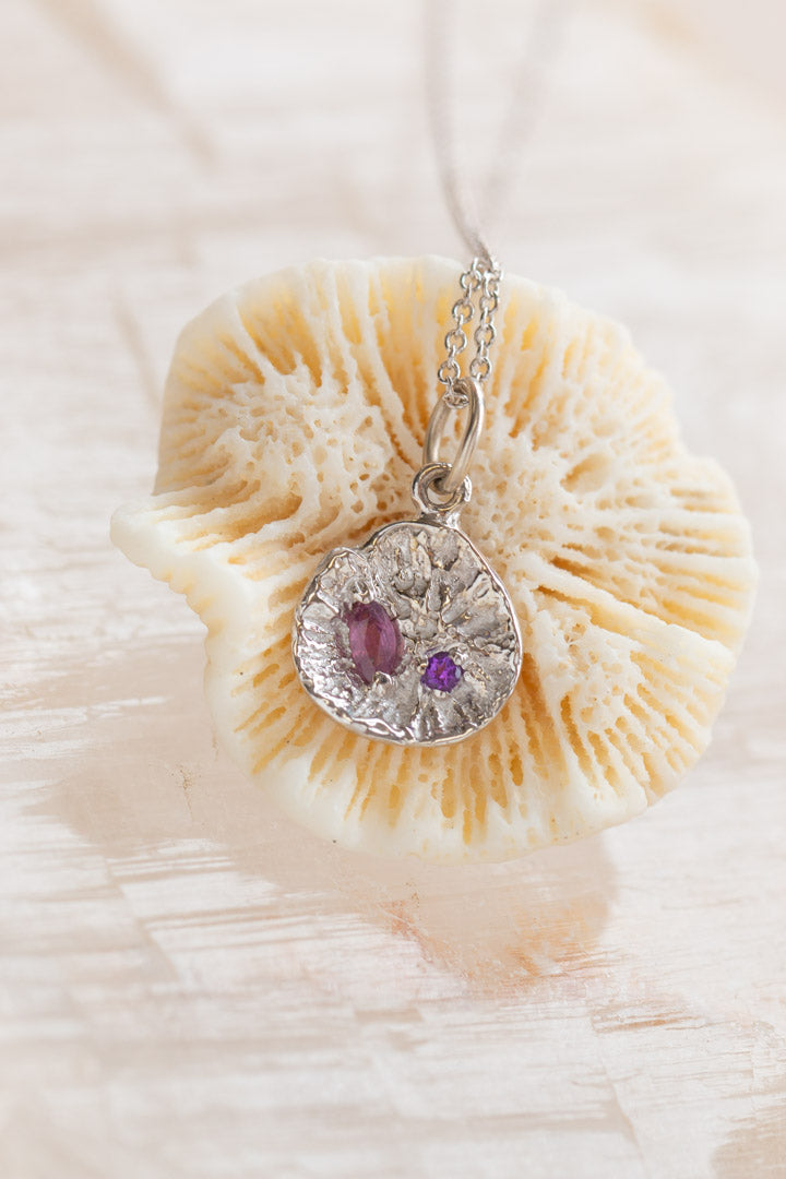 Custom Design ~ Coral Polyp Pendant with Rhodolite Garnet & Amethyst