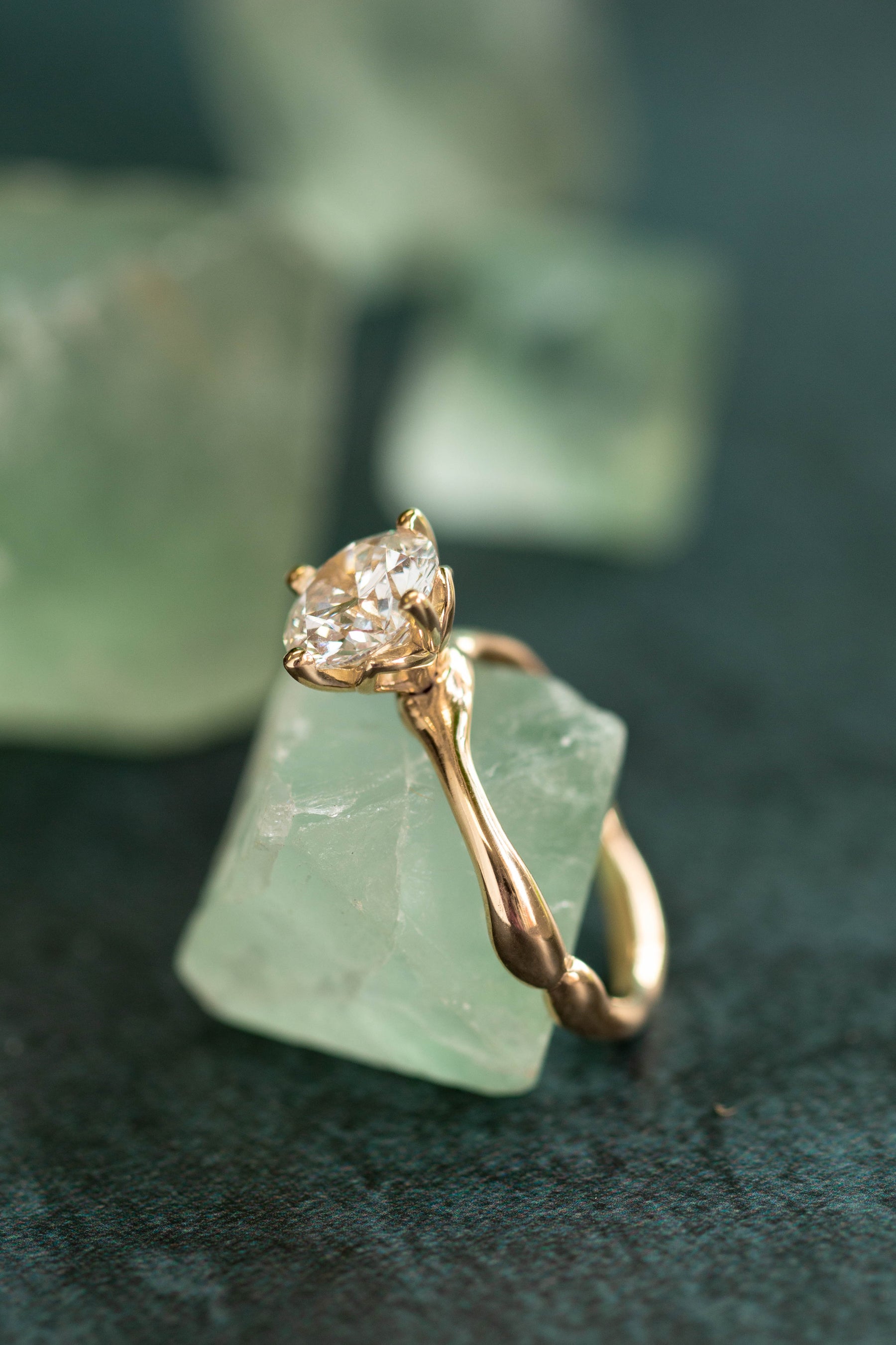 Custom Design ~ Round Cut Lab Grown Diamond Solitaire with Melt Band & Floral Setting