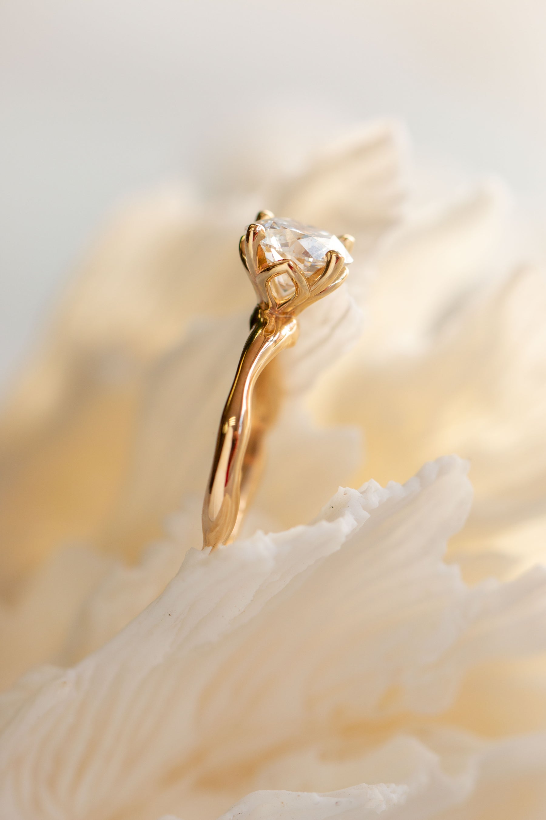Custom Design ~ Round Cut Lab Grown Diamond Solitaire with Melt Band & Floral Setting