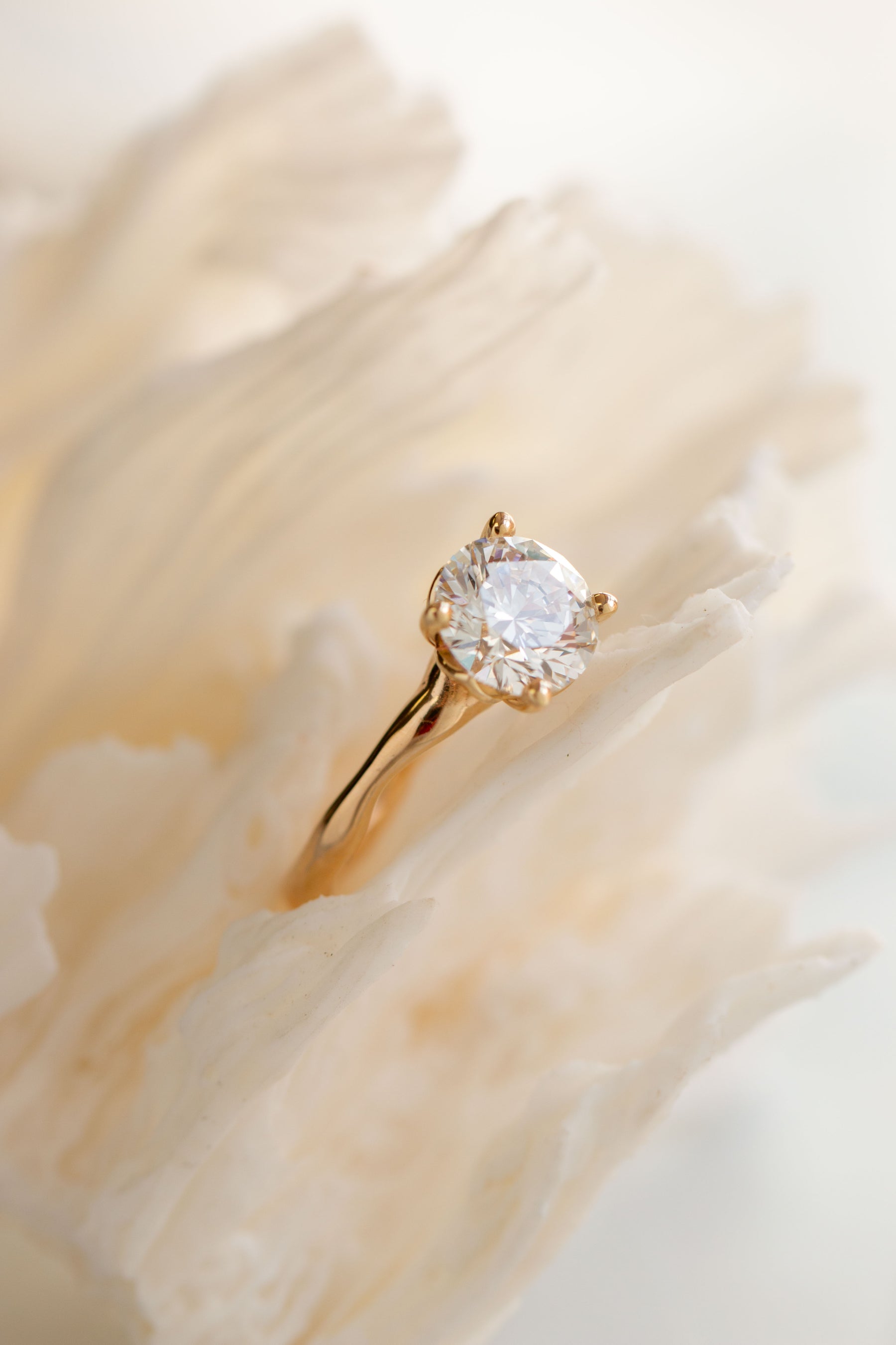 Custom Design ~ Round Cut Lab Grown Diamond Solitaire with Melt Band & Floral Setting