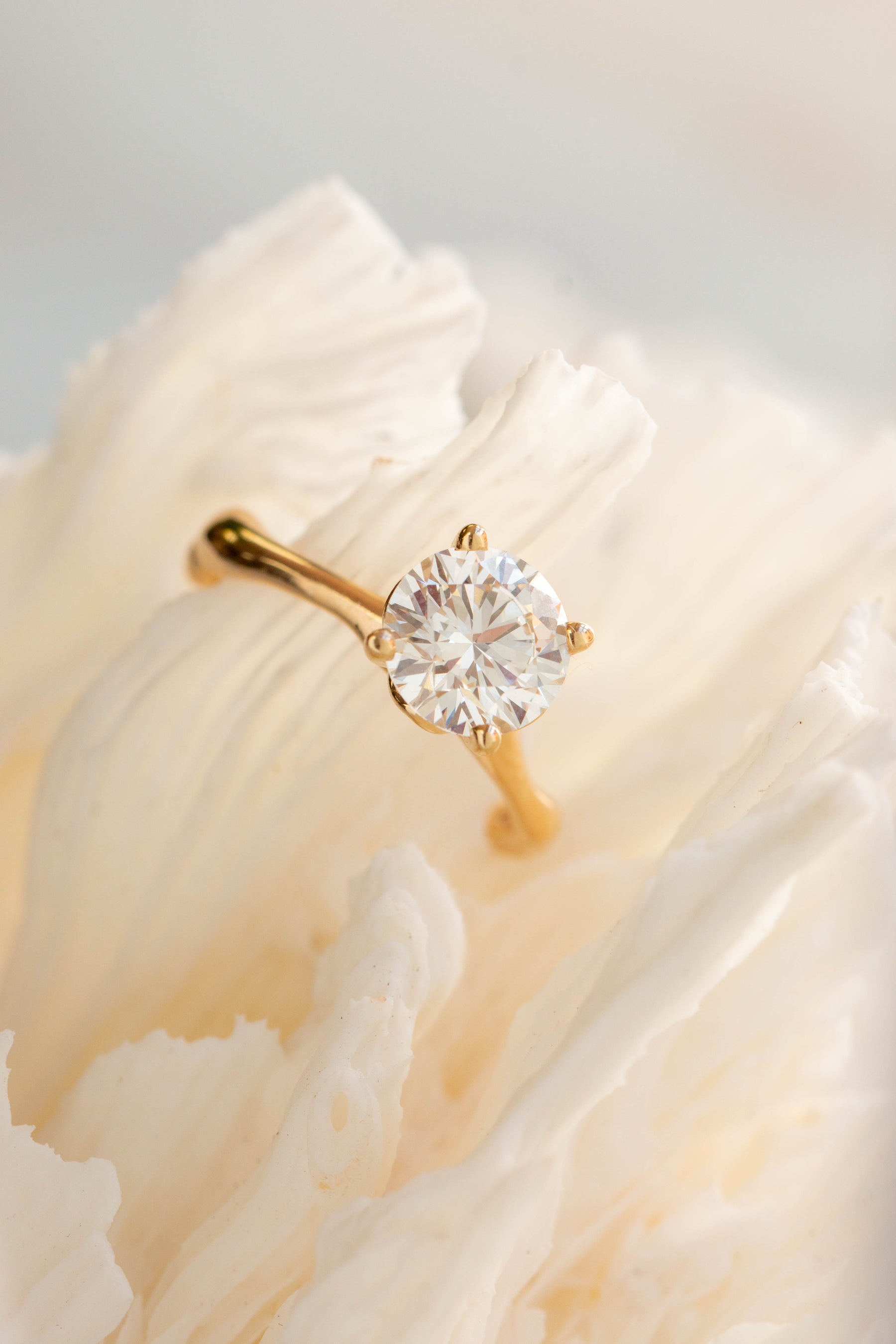 Custom Design ~ Round Cut Lab Grown Diamond Solitaire with Melt Band & Floral Setting