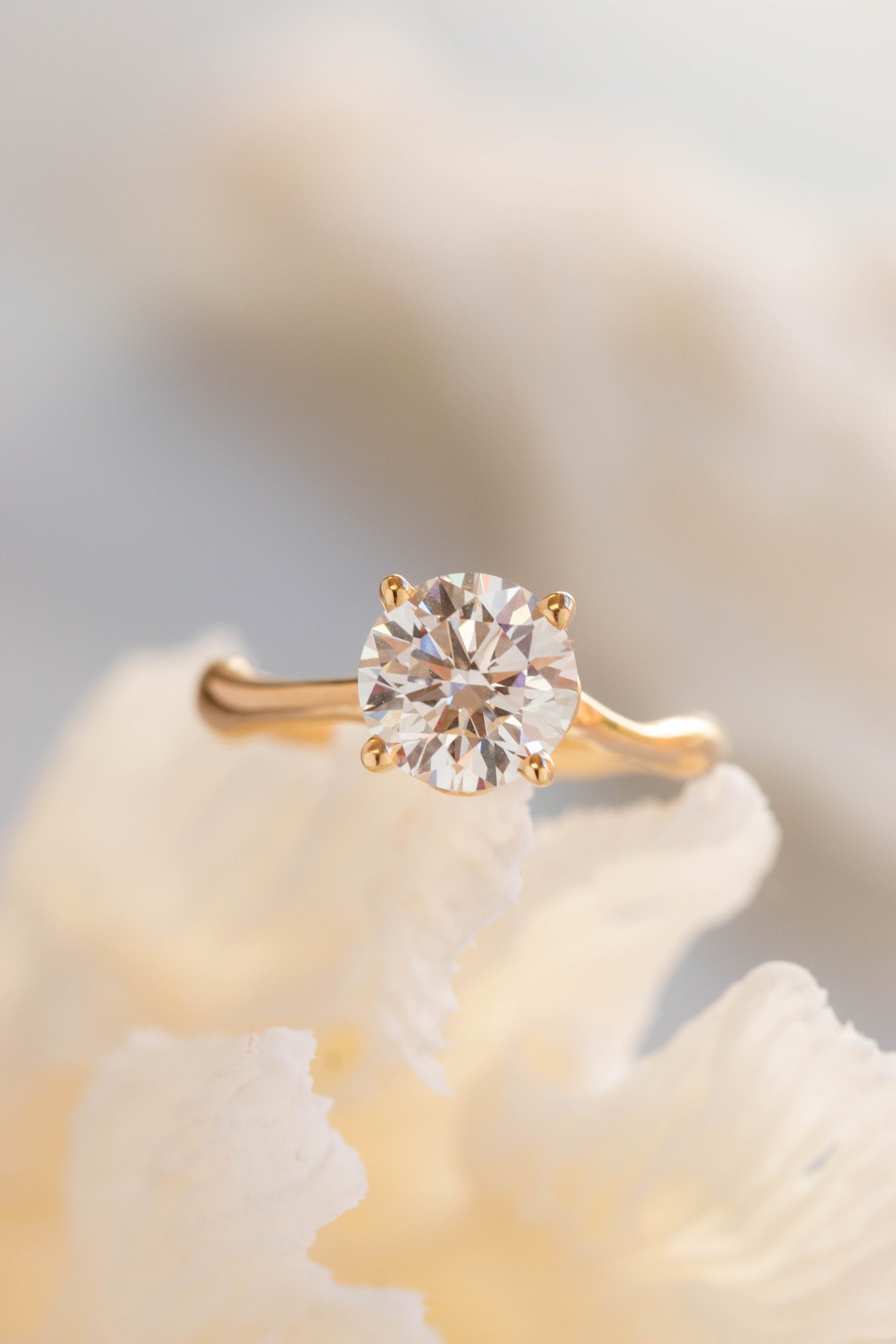 Custom Design ~ Round Cut Lab Grown Diamond Solitaire with Melt Band & Floral Setting