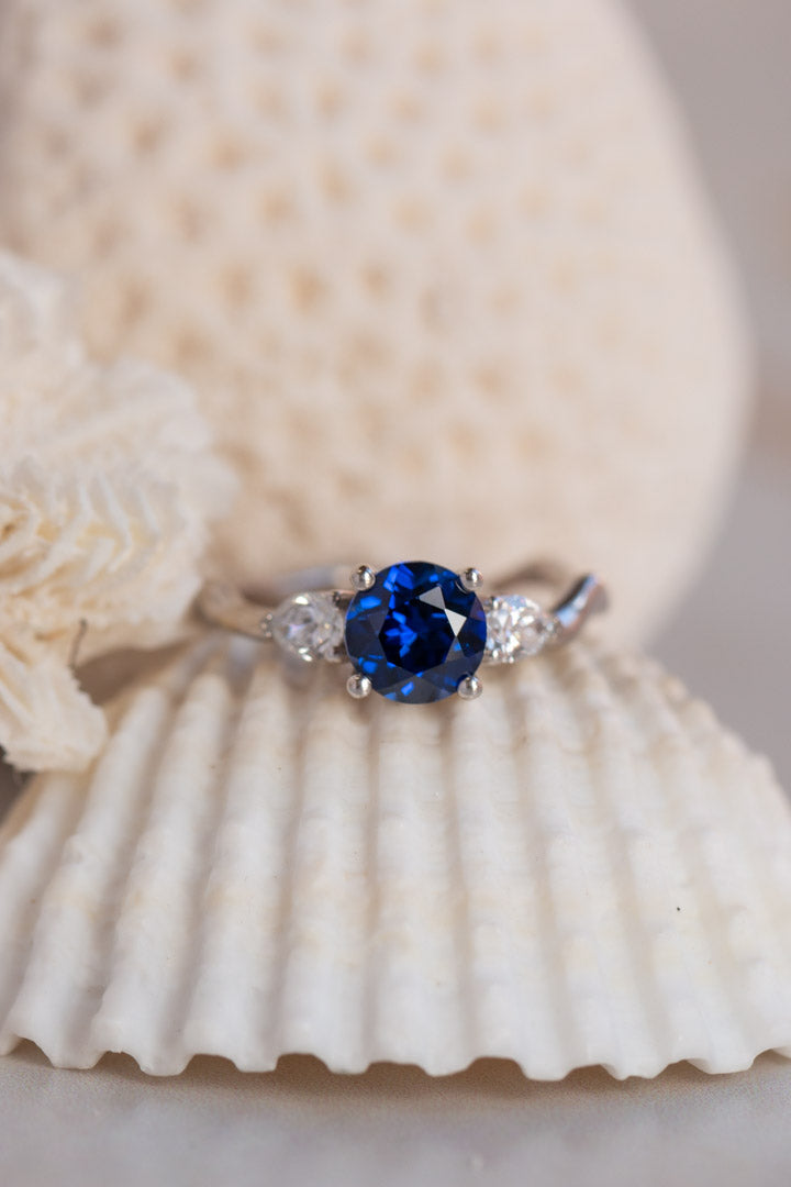 Custom Design ~ Sapphire & Diamond Pear Melt Engagement Ring