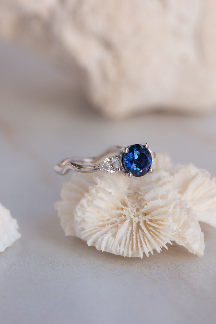 Custom Design ~ Sapphire & Diamond Pear Melt Engagement Ring