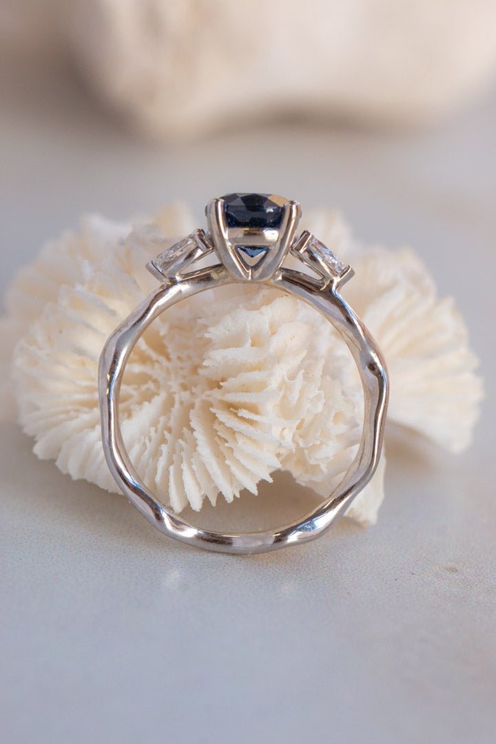 Custom Design ~ Sapphire & Diamond Pear Melt Engagement Ring