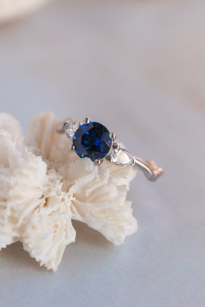 Custom Design ~ Sapphire & Diamond Pear Melt Engagement Ring