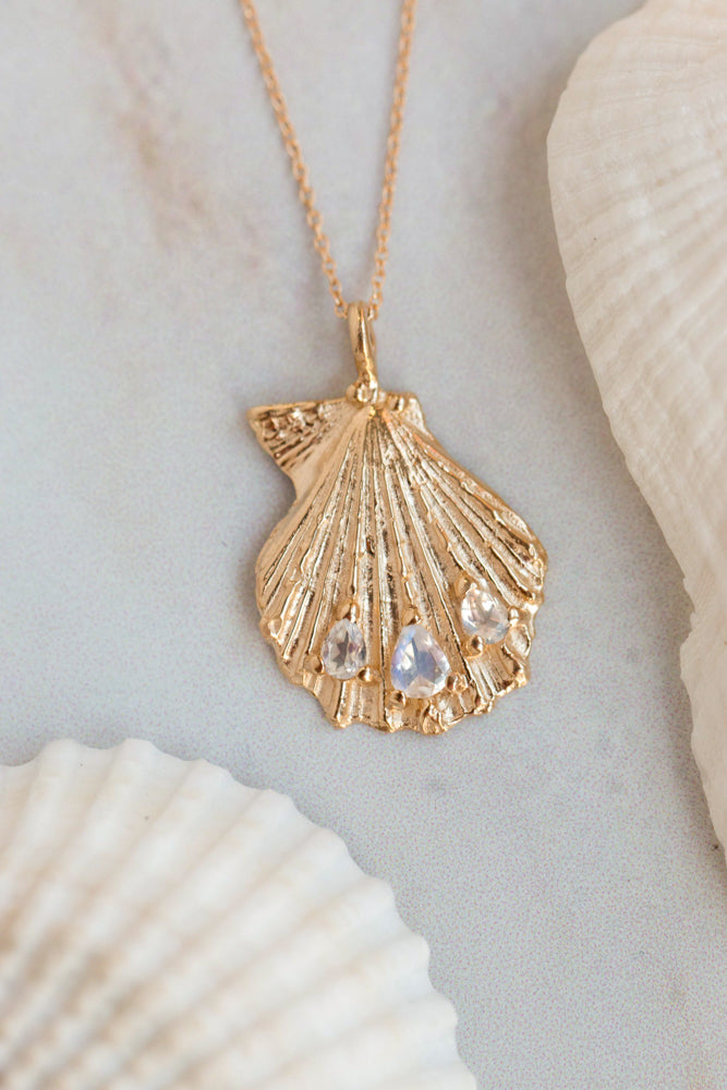 One of a Kind ~ Large Knobby Scallop Shell Pendant in Gold