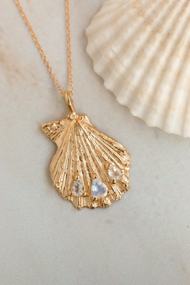 One of a Kind ~ Large Knobby Scallop Shell Pendant in Gold