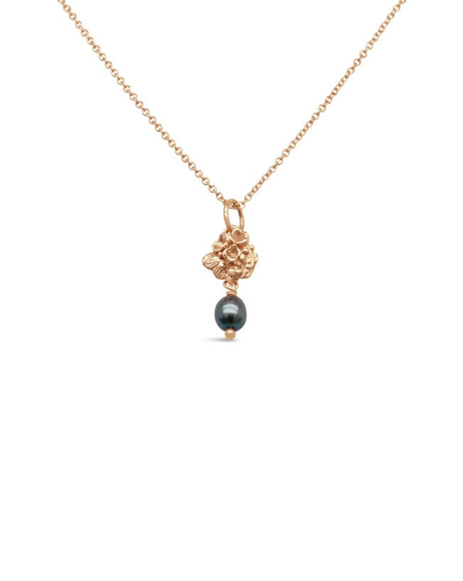 Tide Pool ~ Textured Small Gem Gold Pendant w/ Pearl (Peacock)