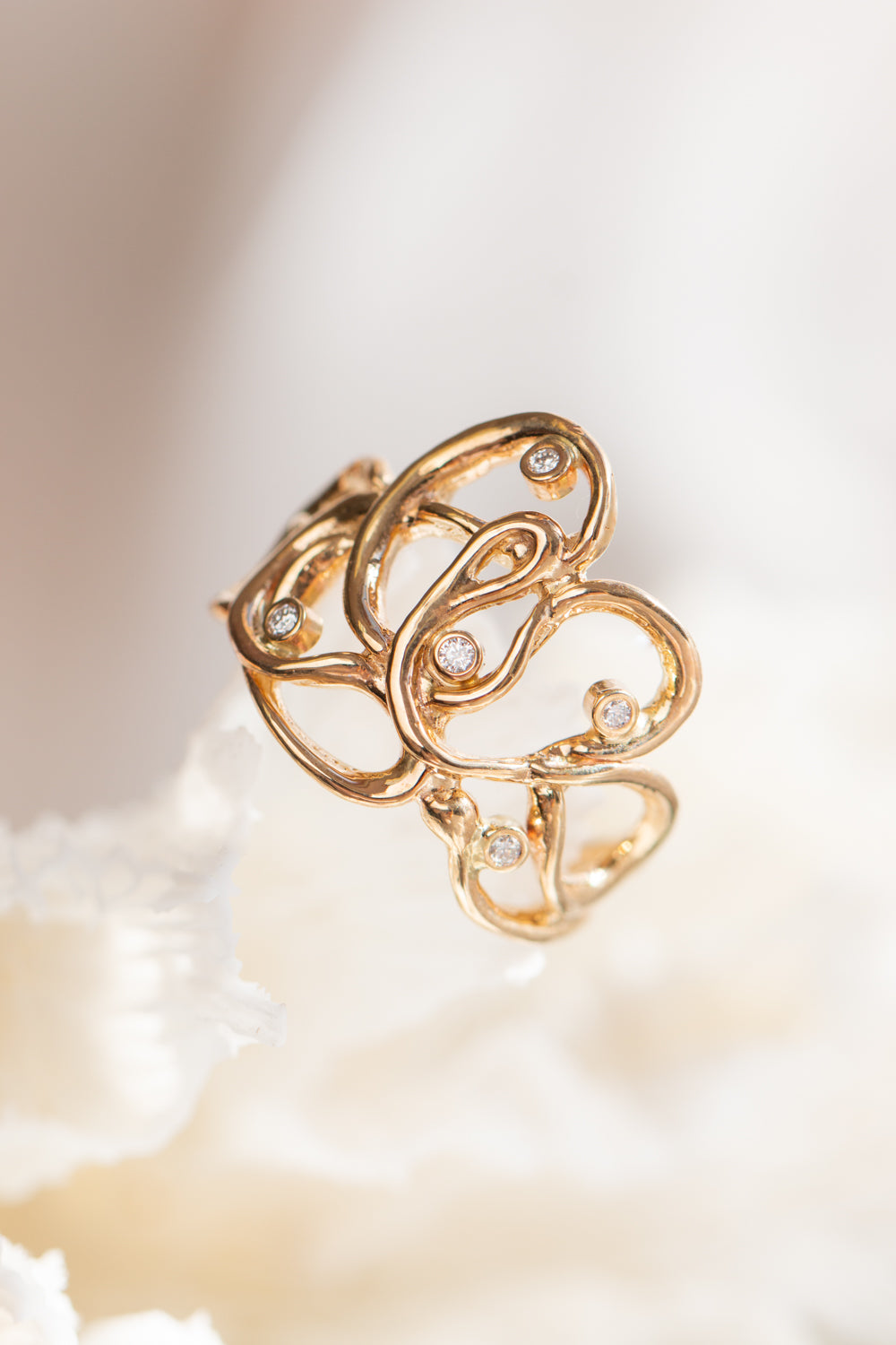 Diamond Melt Cocktail Gem Ring in Yellow Gold