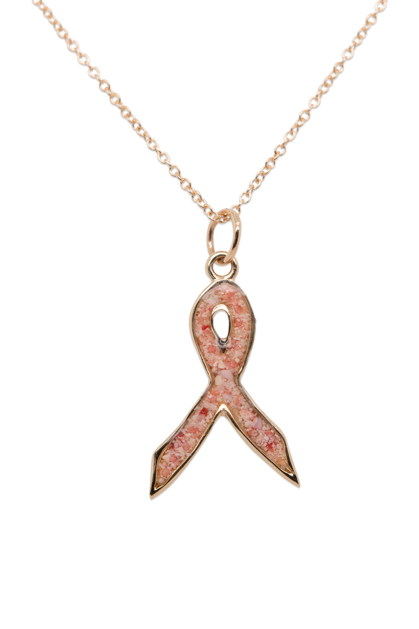Splash Breast Cancer Ribbon Pendant in Gold