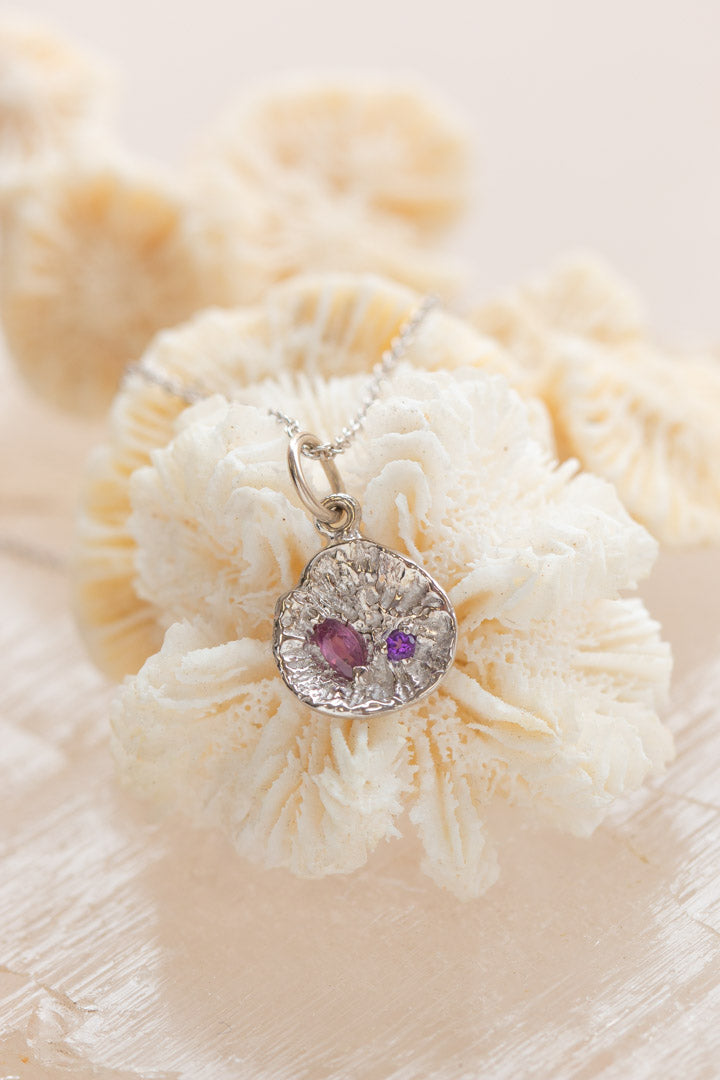 Custom Design ~ Coral Polyp Pendant with Rhodolite Garnet & Amethyst
