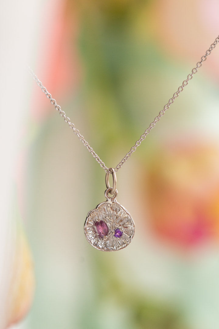 Custom Design ~ Coral Polyp Pendant with Rhodolite Garnet & Amethyst