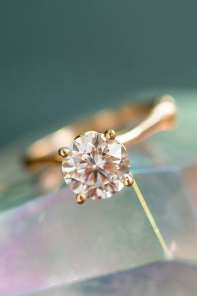Custom Design ~ Round Cut Lab Grown Diamond Solitaire with Melt Band & Floral Setting
