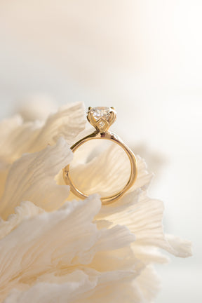 Custom Design ~ Round Cut Lab Grown Diamond Solitaire with Melt Band & Floral Setting