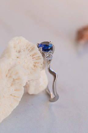 Custom Design ~ Sapphire & Diamond Pear Melt Engagement Ring