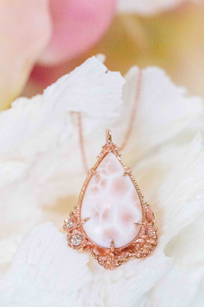 Natrolite & Diamond Coral Ruffle Pendant