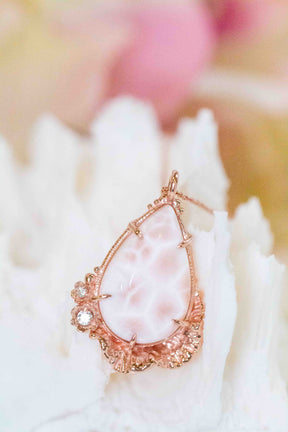 Natrolite & Diamond Coral Ruffle Pendant