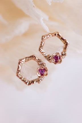 Custom Design ~ Ruby Barnacle Hexagon Earrings