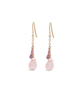 Tide Pool ~ Gem Gold Dangle Earrings w/ Pink Sapphire & Rose Quartz