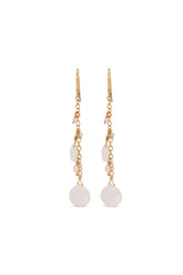 Tide Pool ~ Gem Gold Dangle Earrings w/ White Moonstone, Diamond, Pearl & Rock Crystal