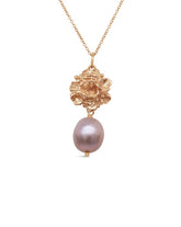 Tide Pool ~ Textured Large Gem Gold Pendant w/ Pearl (Grey)