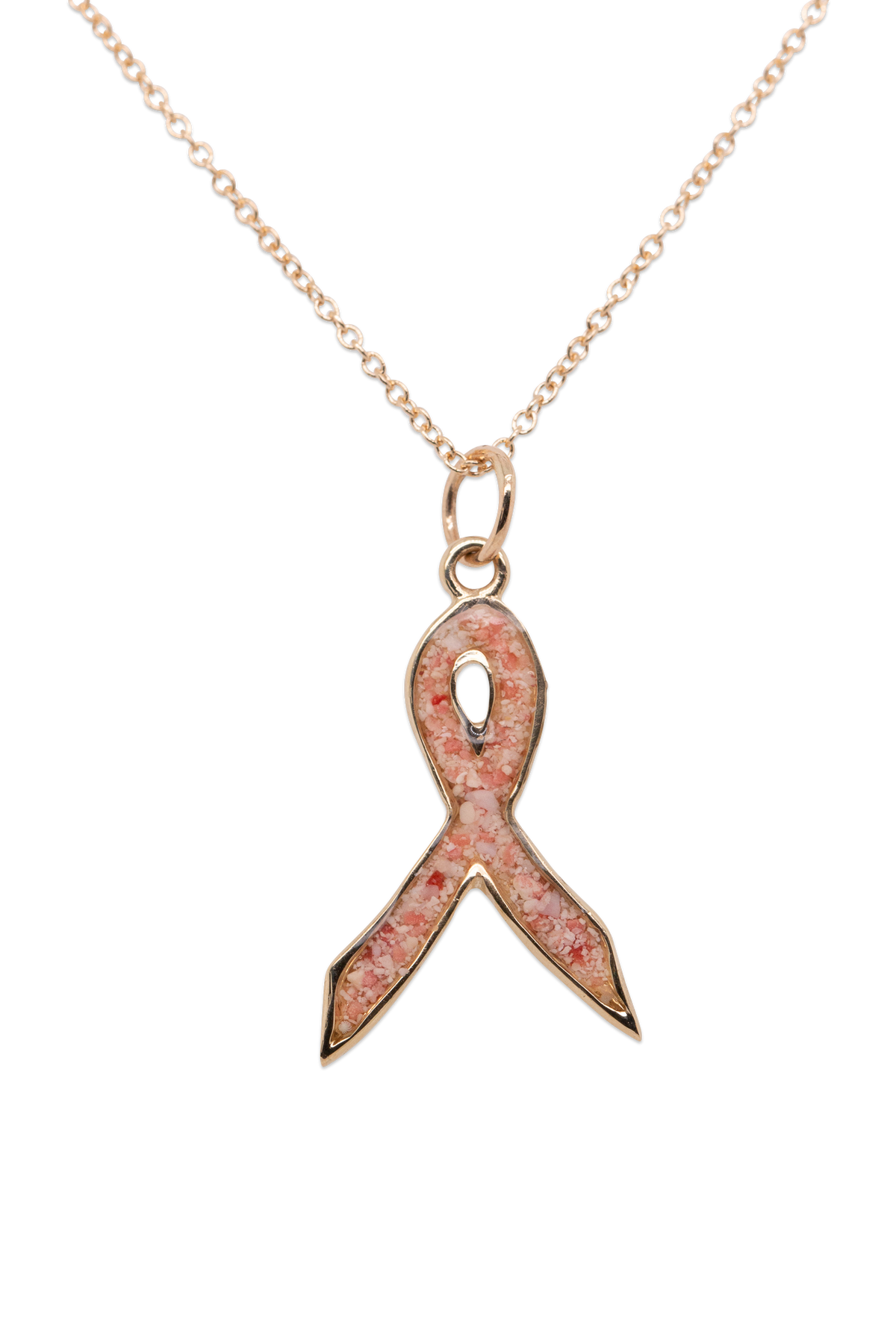 Splash ~ Breast Cancer Ribbon Pendant in Gold - Alexandra Mosher Studio Jewellery Bermuda Fine