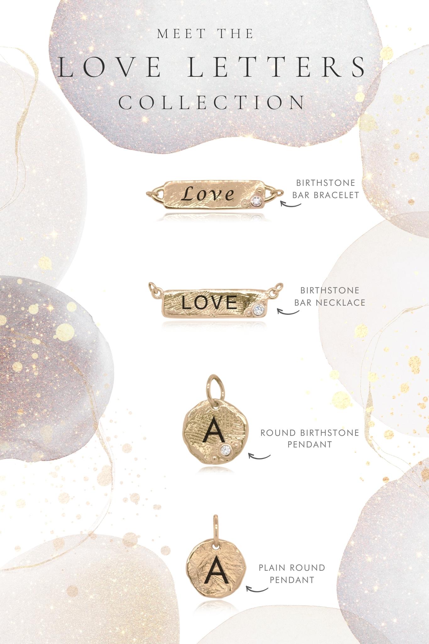 Love Letters ~ Round Personalised Monogram Diamond / Birthstone Pendant in Gold