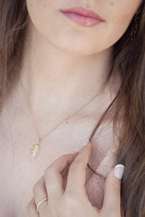 Flora ~ 14K Small Palm Frond Pendant - Alexandra Mosher Studio Jewellery Bermuda Fine