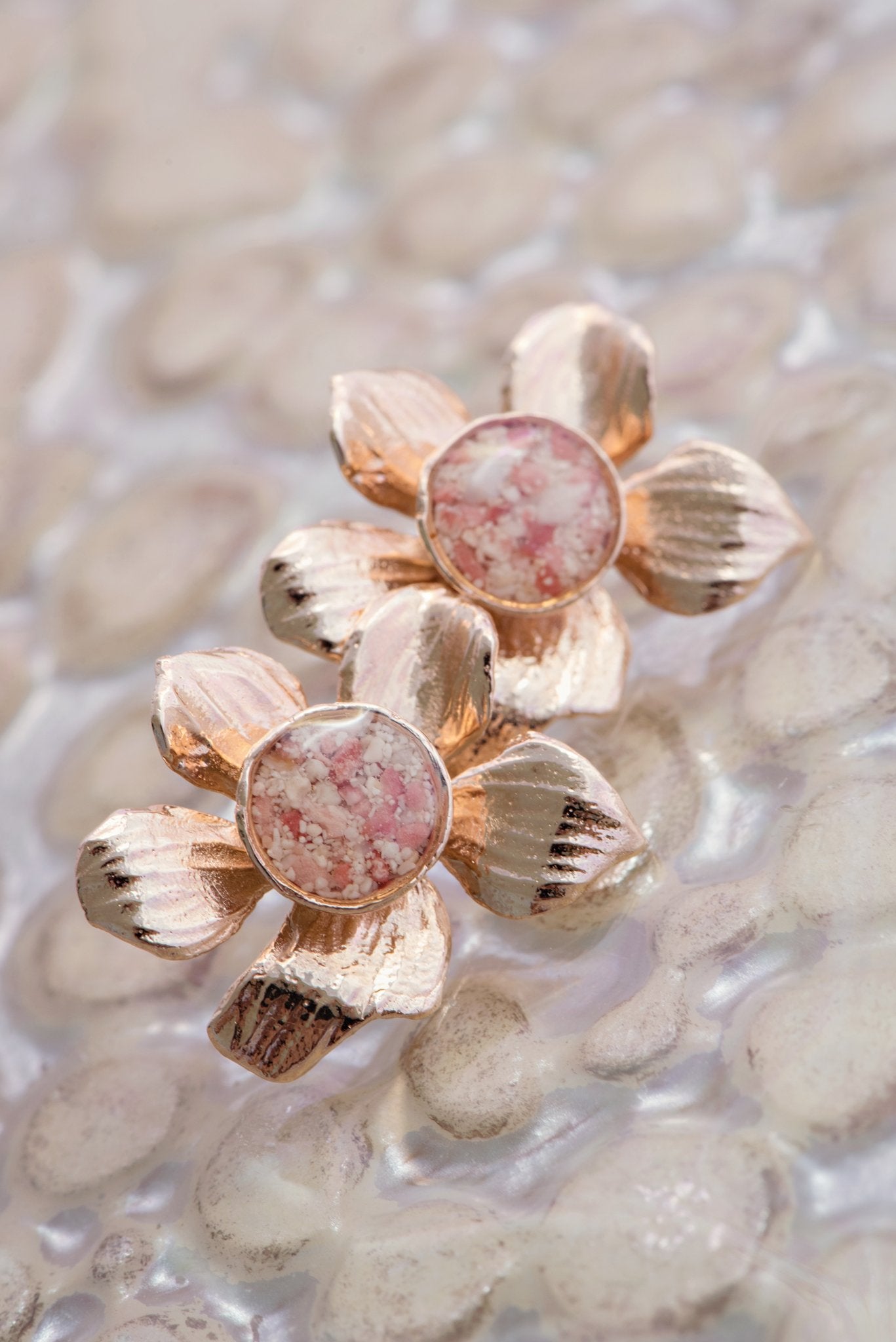 Fera ~ Medium Flower Stud Earrings in Gold - Alexandra Mosher Studio Jewellery Bermuda Fine