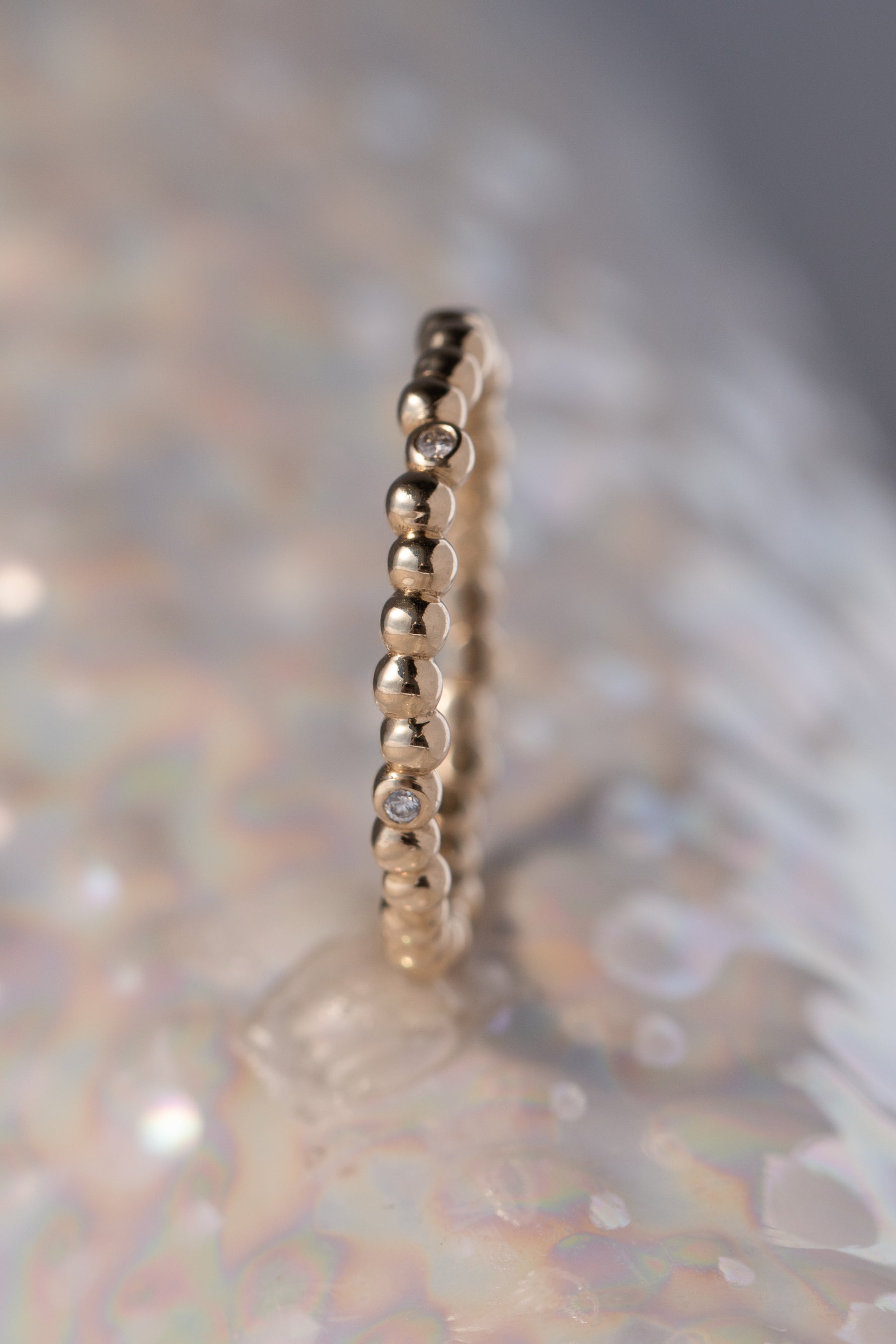 Caviar Bands ~ Five Diamond Gold Ring