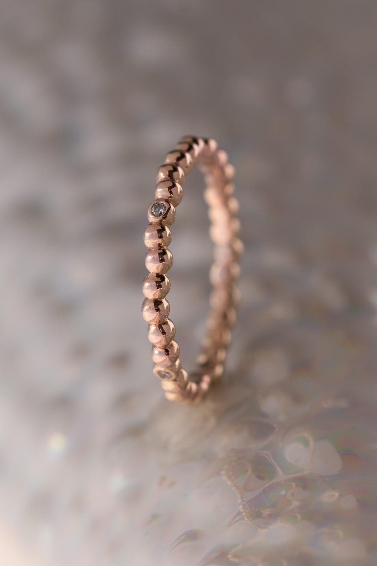 Caviar Bands ~ Five Diamond Gold Ring