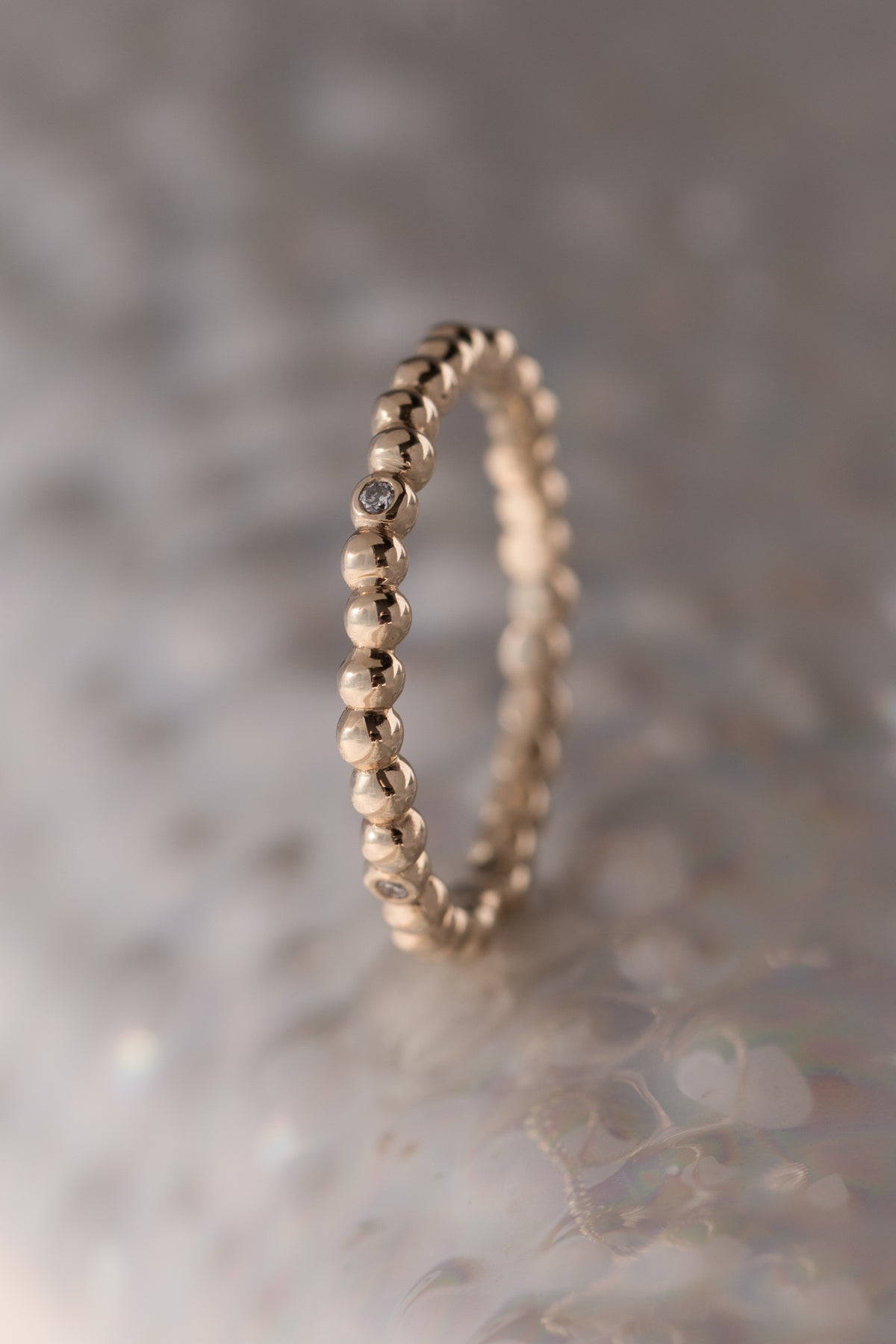 Caviar Bands ~ Five Diamond Gold Ring