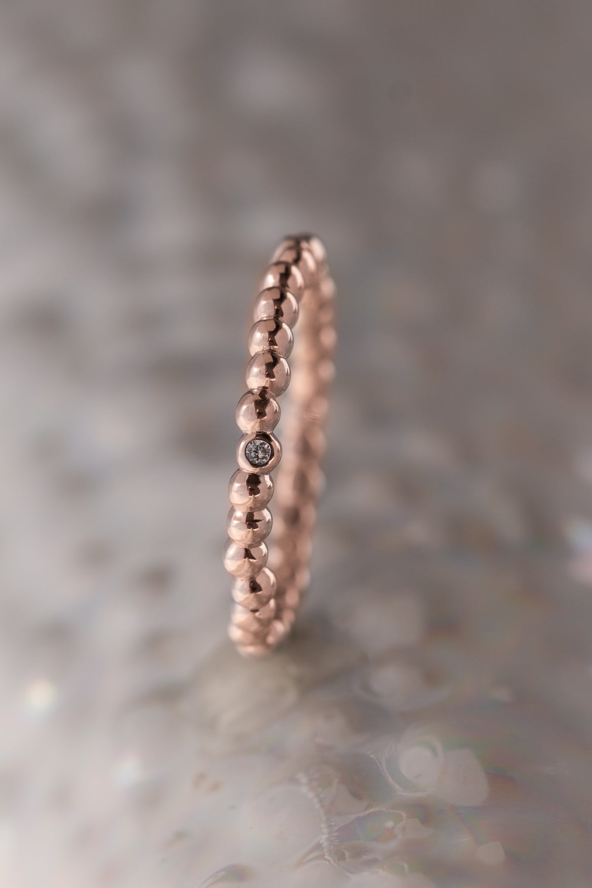 Caviar Bands ~ One Diamond Gold Ring