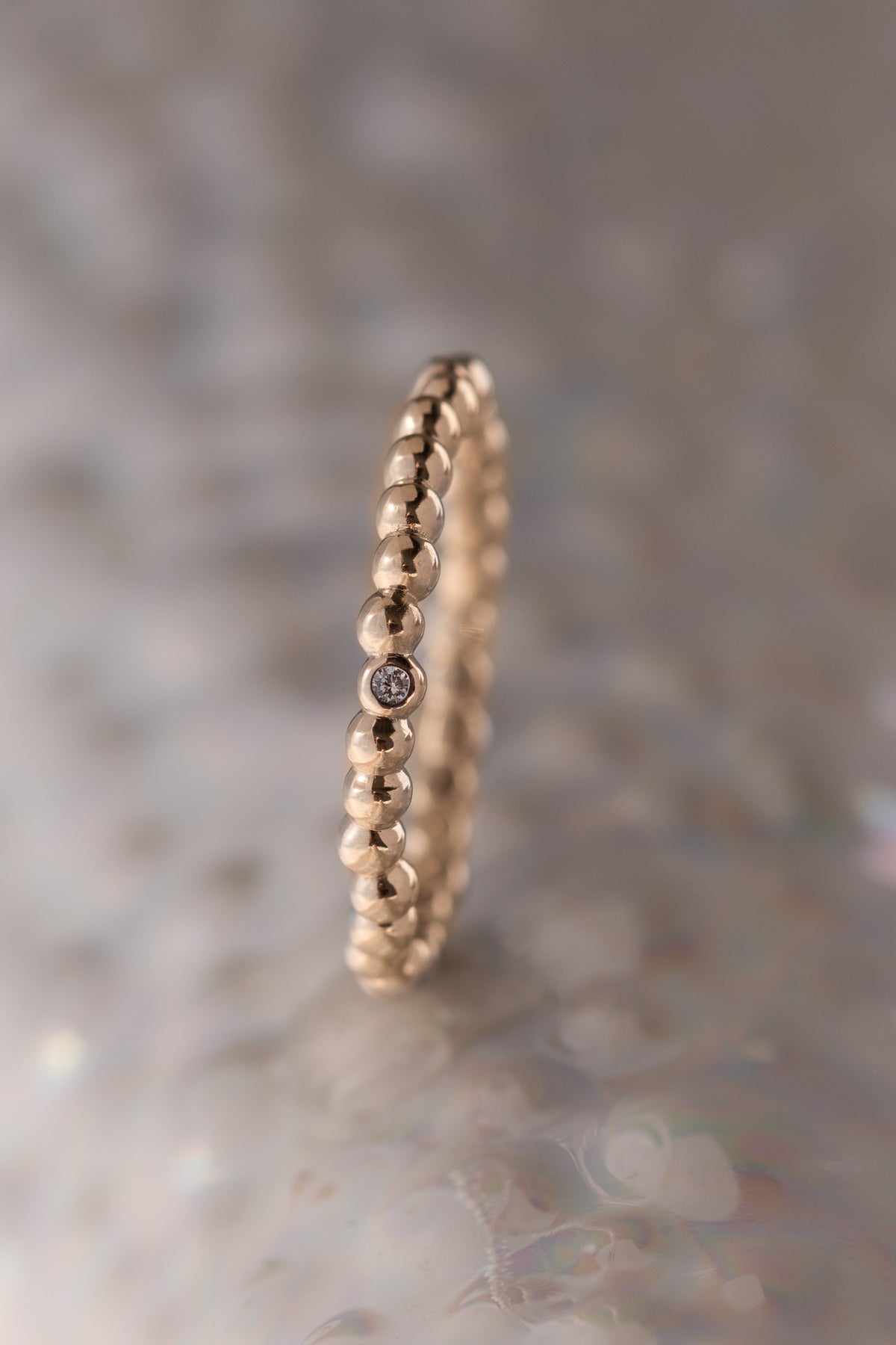 Caviar Bands ~ One Diamond Gold Ring