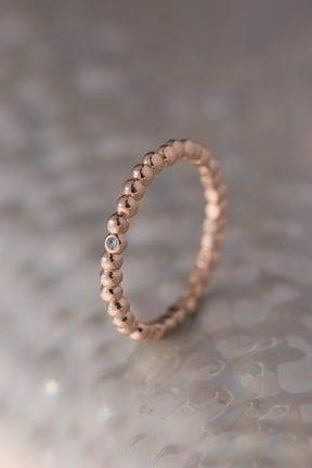 Caviar Bands ~ One Diamond Gold Ring