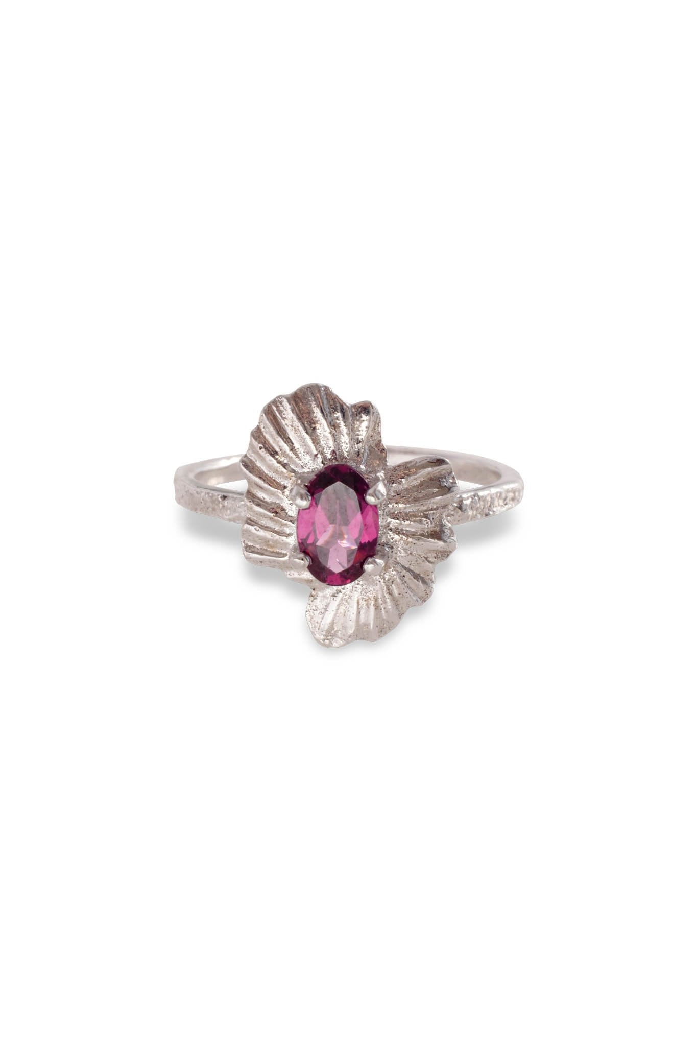 One of a Kind ~ Oval Starburst Shell Moss Textured Ring in White Gold - Alexandra Mosher Studio Jewellery Bermuda Fine