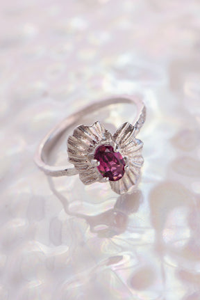 One of a Kind ~ Oval Starburst Shell Moss Textured Ring in White Gold - Alexandra Mosher Studio Jewellery Bermuda Fine