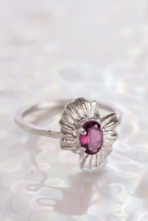 One of a Kind ~ Oval Starburst Shell Moss Textured Ring in White Gold - Alexandra Mosher Studio Jewellery Bermuda Fine