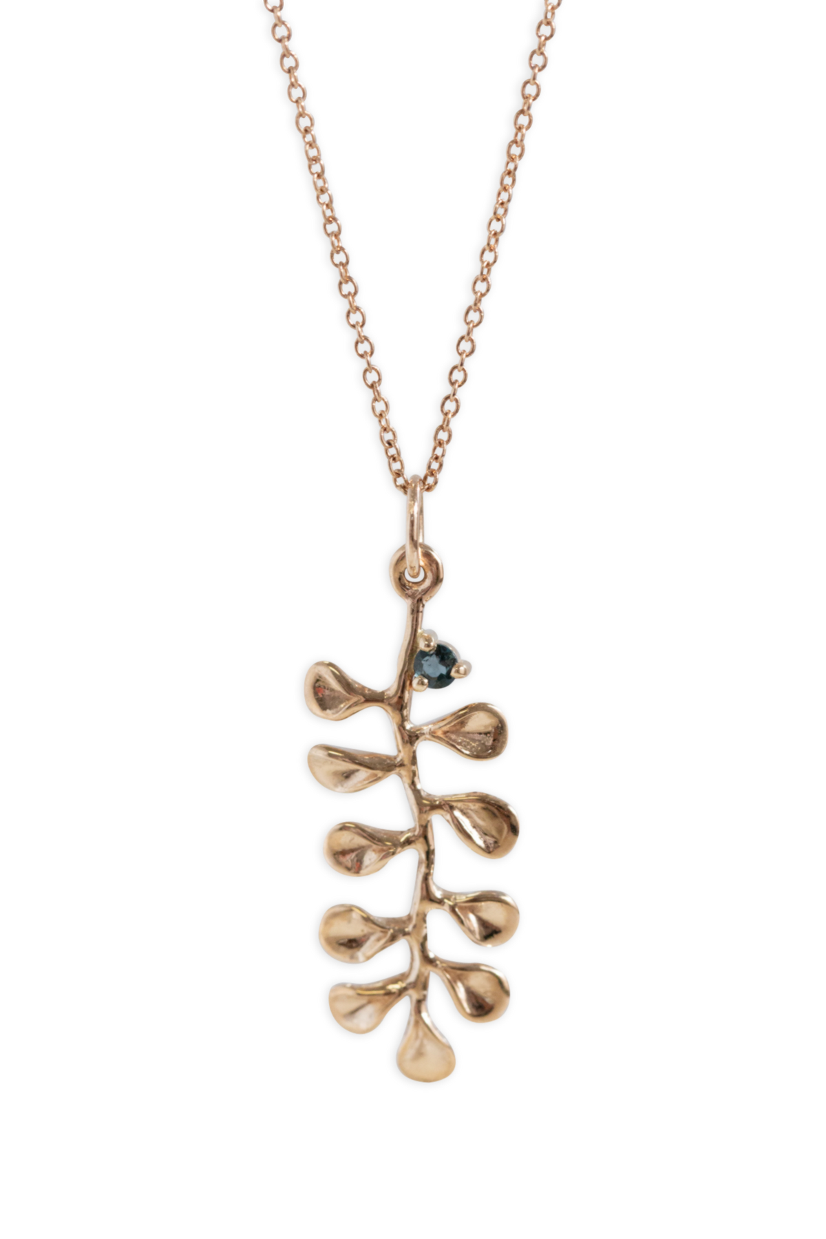 Ocean Leaf Small Gold Pendant w/ London Blue Topaz - Alexandra Mosher Studio Jewellery Bermuda Fine