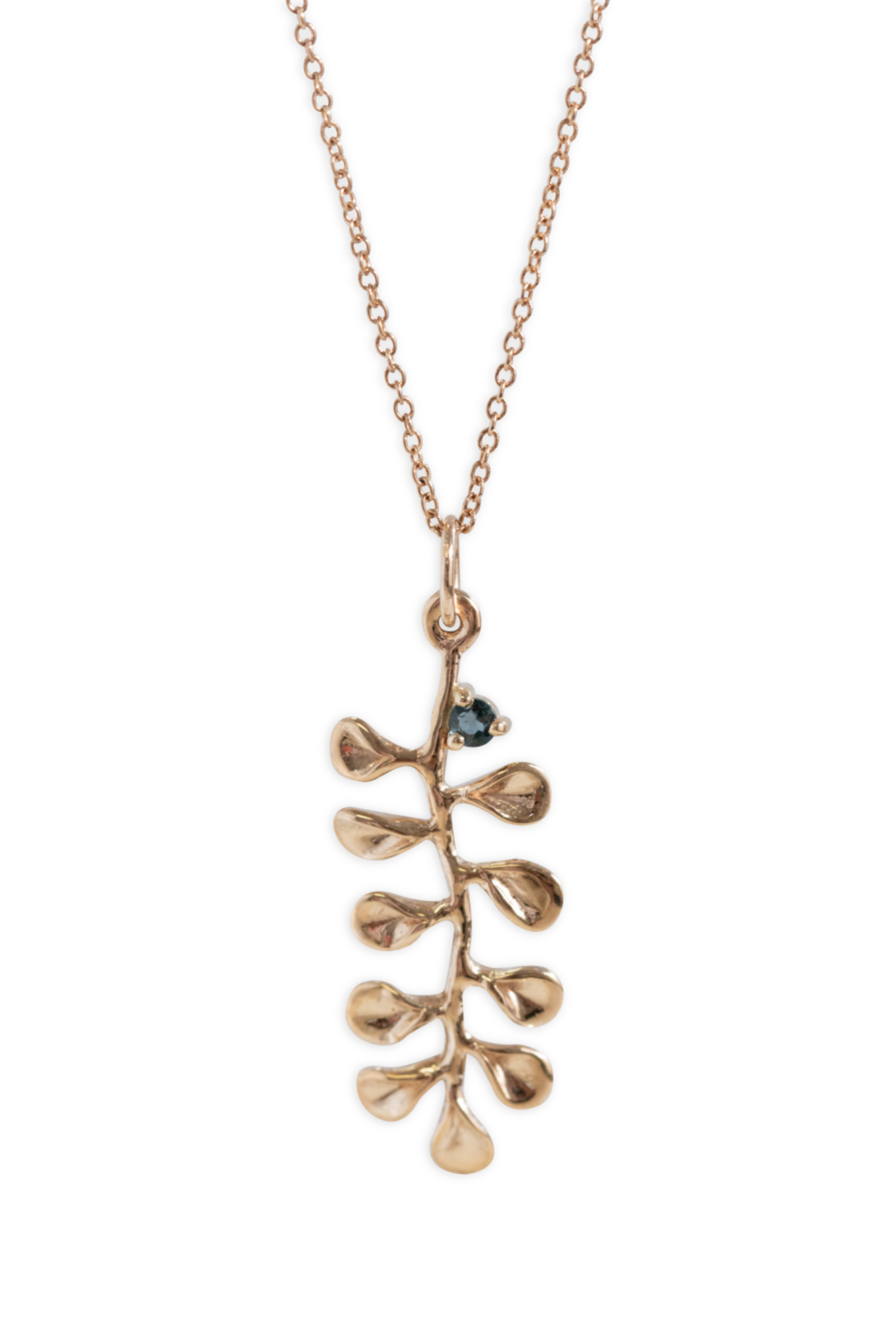 Ocean Leaf Small Gold Pendant w/ London Blue Topaz - Alexandra Mosher Studio Jewellery Bermuda Fine