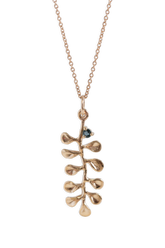 Ocean Leaf Small Gold Pendant w/ London Blue Topaz - Alexandra Mosher Studio Jewellery Bermuda Fine