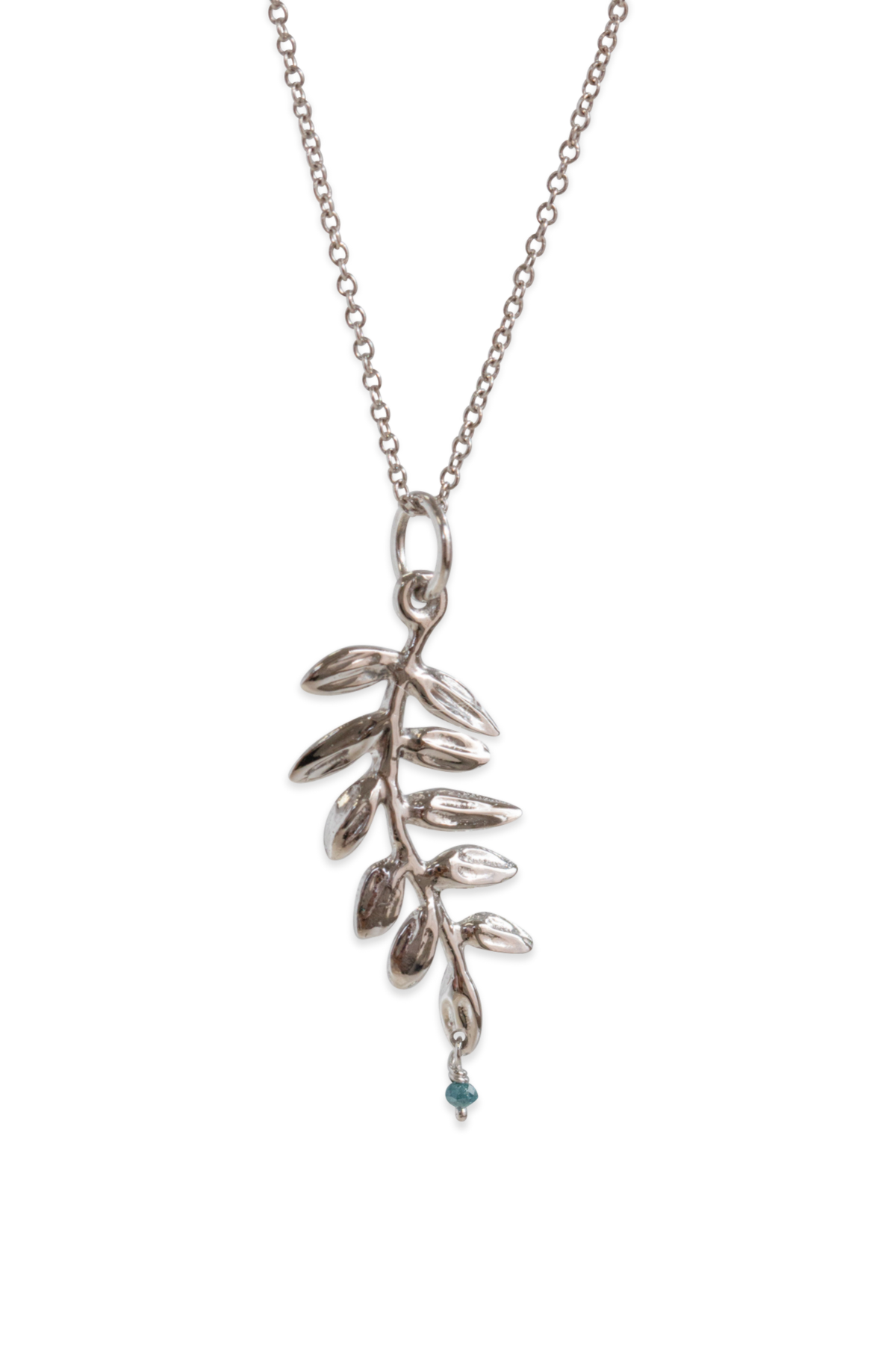 Ocean Leaf Gold Pendant w/ Blue Diamond - Alexandra Mosher Studio Jewellery Bermuda Fine