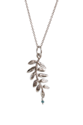 Ocean Leaf Gold Pendant w/ Blue Diamond - Alexandra Mosher Studio Jewellery Bermuda Fine