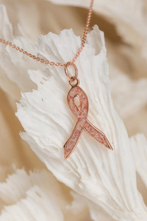 Splash ~ Breast Cancer Ribbon Pendant in Gold - Alexandra Mosher Studio Jewellery Bermuda Fine